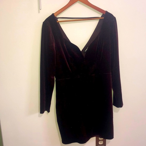 Express Cranberry Sparkly Velvet SweatHeart Neckline Dress! Brand New! - Picture 1 of 7